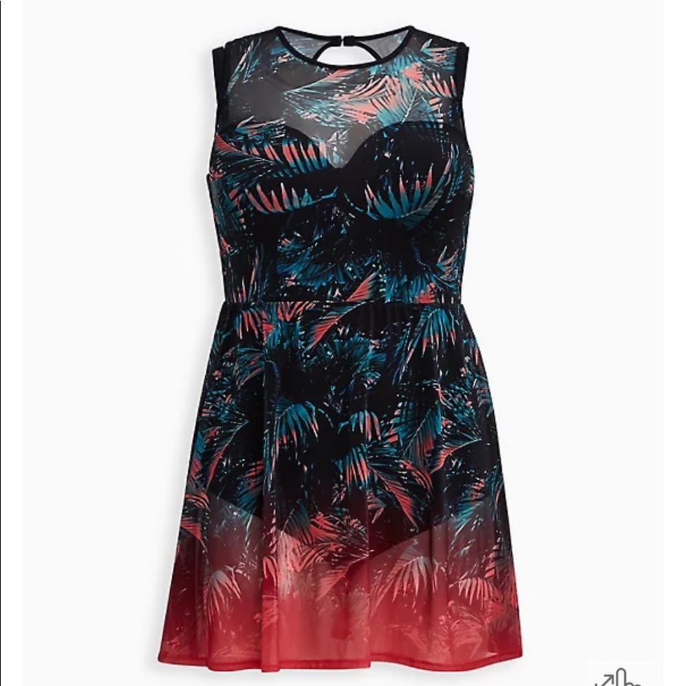 Palm Peplum Underwire Swim Dress